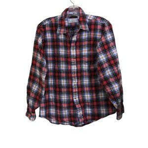 Vintage Viyella Shirt Mens L Red Plaid Cotton Wool Button Up Woven in Scotland